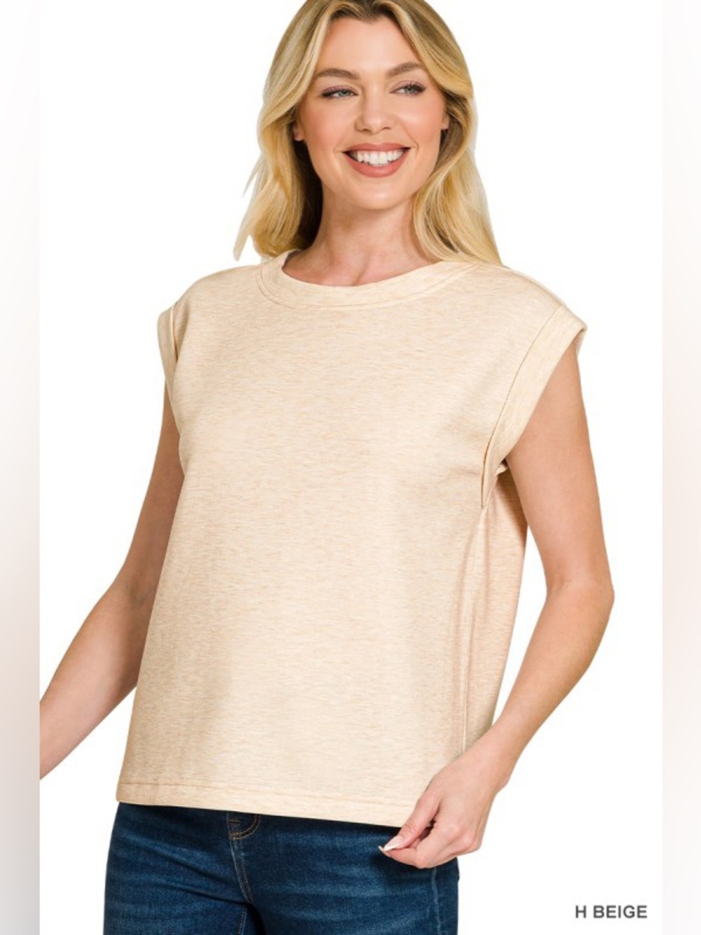 NWT Zenana Sleeveless Boxy Tee in Light Beige Soft Comfy Top